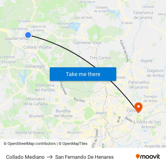 Collado Mediano to San Fernando De Henares map