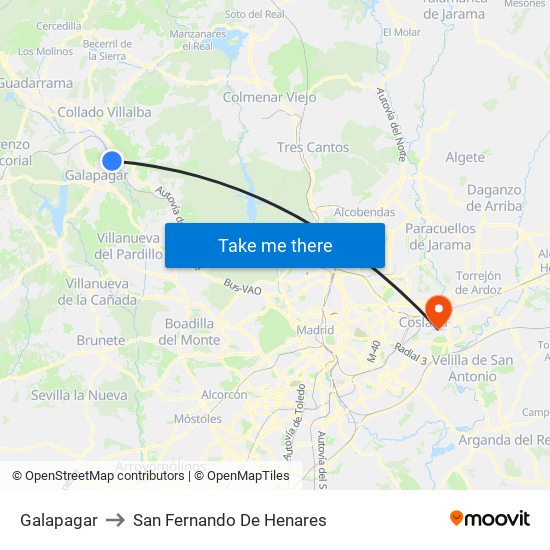 Galapagar to San Fernando De Henares map