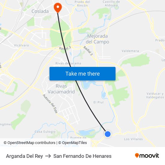 Arganda Del Rey to San Fernando De Henares map