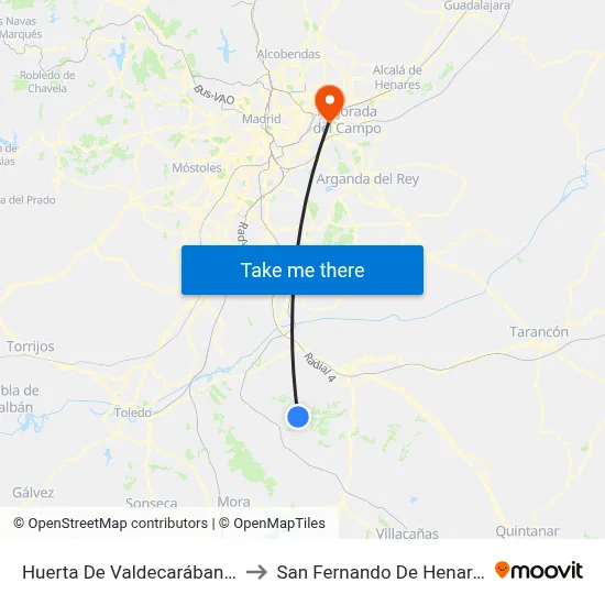 Huerta De Valdecarábanos to San Fernando De Henares map