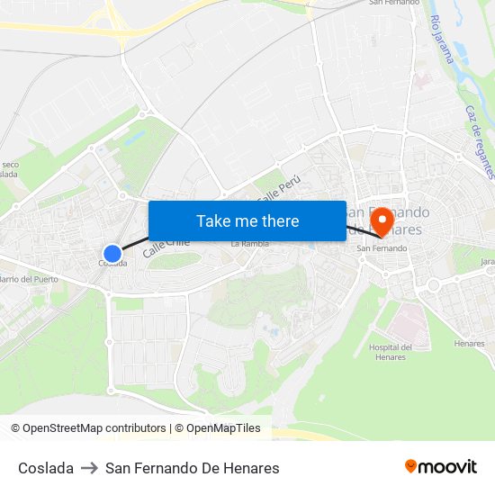 Coslada to San Fernando De Henares map