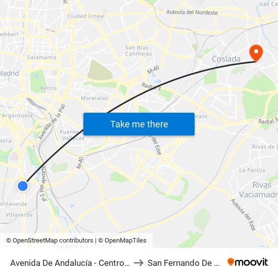 Avenida De Andalucía - Centro Comercial to San Fernando De Henares map