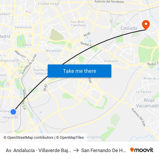 Av. Andalucía - Villaverde Bajo Cruce to San Fernando De Henares map