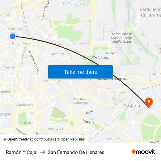 Ramón Y Cajal to San Fernando De Henares map