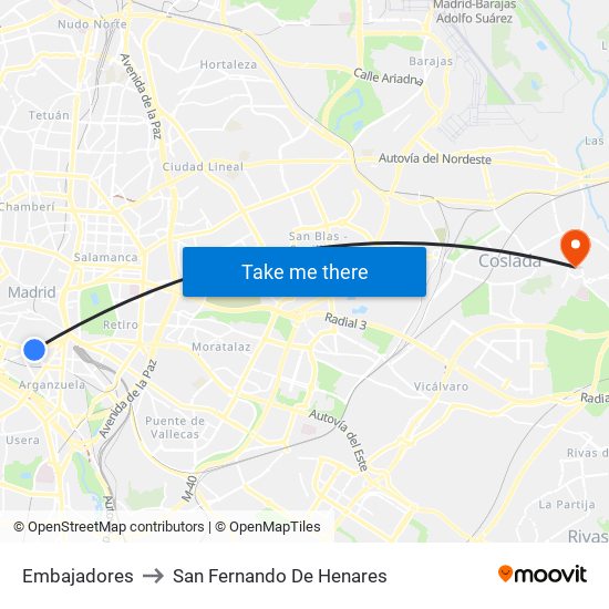 Embajadores to San Fernando De Henares map