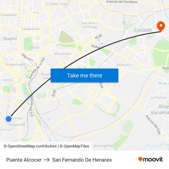Puente Alcocer to San Fernando De Henares map