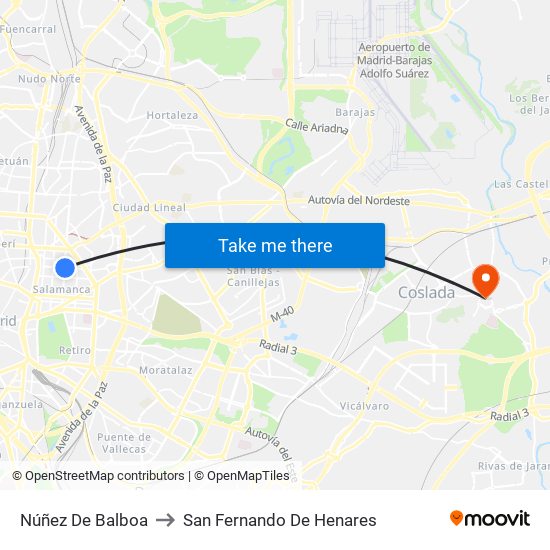 Núñez De Balboa to San Fernando De Henares map