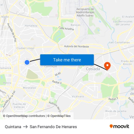 Quintana to San Fernando De Henares map