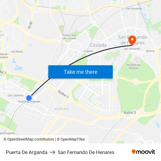 Puerta De Arganda to San Fernando De Henares map