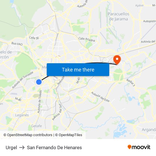 Urgel to San Fernando De Henares map