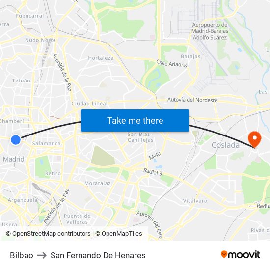 Bilbao to San Fernando De Henares map