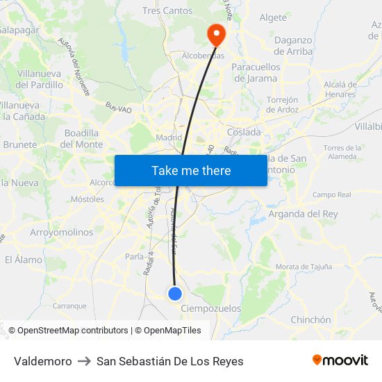 Valdemoro to San Sebastián De Los Reyes map