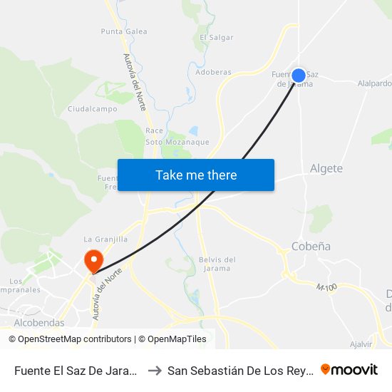 Fuente El Saz De Jarama to San Sebastián De Los Reyes map