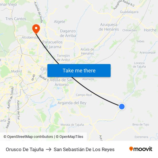 Orusco De Tajuña to San Sebastián De Los Reyes map
