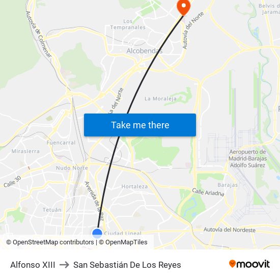 Alfonso XIII to San Sebastián De Los Reyes map