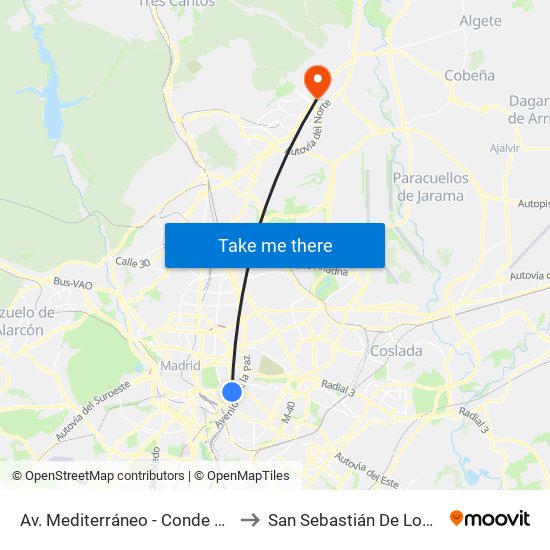 Av. Mediterráneo - Conde De Casal to San Sebastián De Los Reyes map
