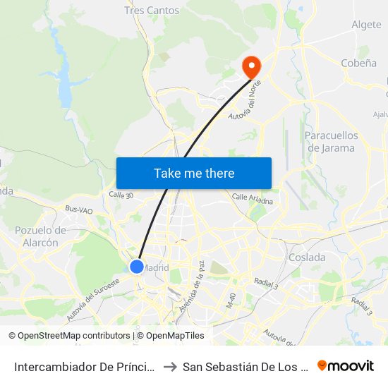 Intercambiador De Príncipe Pío to San Sebastián De Los Reyes map