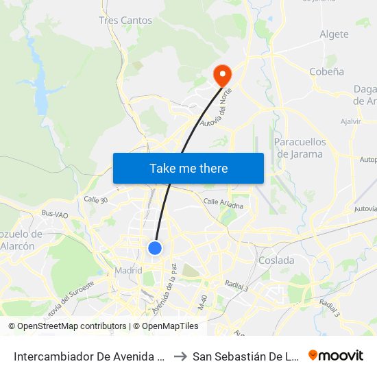Intercambiador De Avenida De América to San Sebastián De Los Reyes map