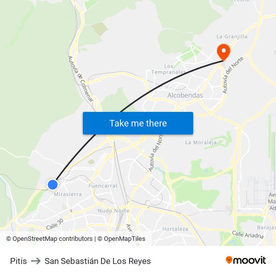 Pitis to San Sebastián De Los Reyes map