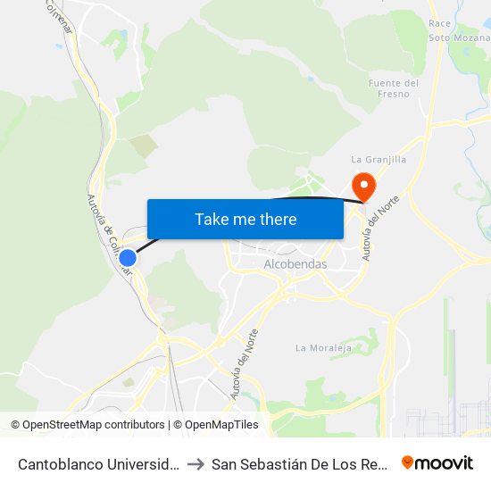 Cantoblanco Universidad to San Sebastián De Los Reyes map