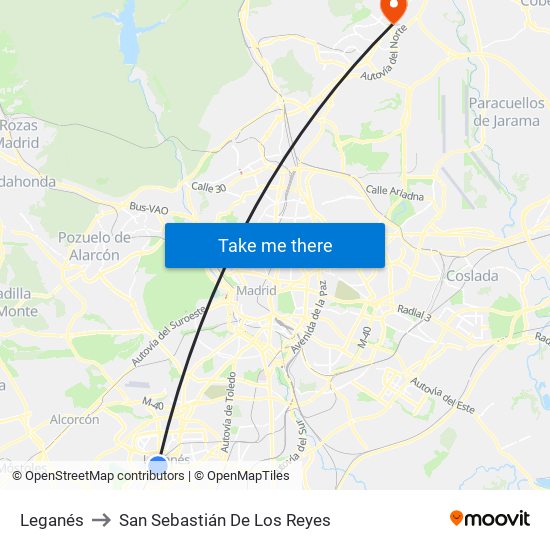 Leganés to San Sebastián De Los Reyes map