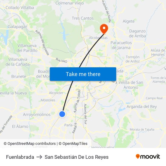 Fuenlabrada to San Sebastián De Los Reyes map