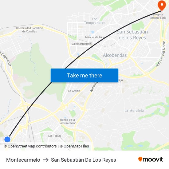 Montecarmelo to San Sebastián De Los Reyes map