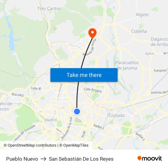 Pueblo Nuevo to San Sebastián De Los Reyes map
