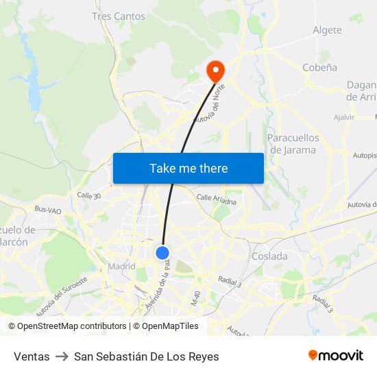 Ventas to San Sebastián De Los Reyes map