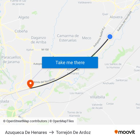 Azuqueca De Henares to Torrejón De Ardoz map
