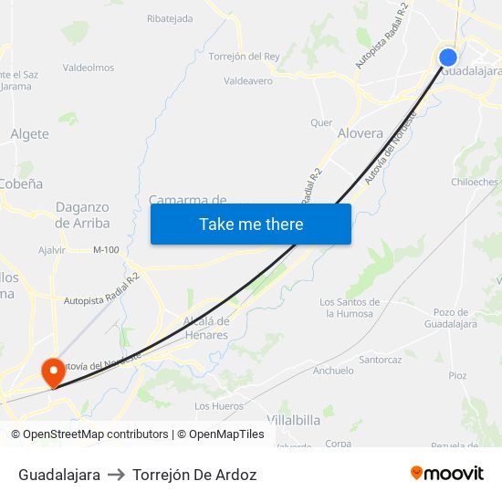 Guadalajara to Torrejón De Ardoz map