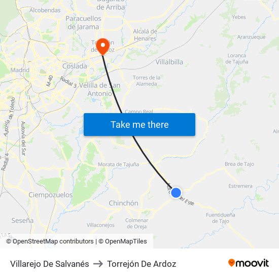 Villarejo De Salvanés to Torrejón De Ardoz map