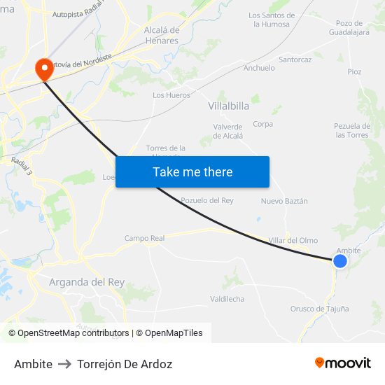 Ambite to Torrejón De Ardoz map