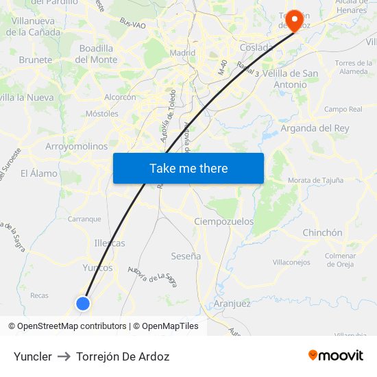Yuncler to Torrejón De Ardoz map
