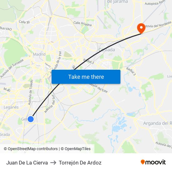 Juan De La Cierva to Torrejón De Ardoz map