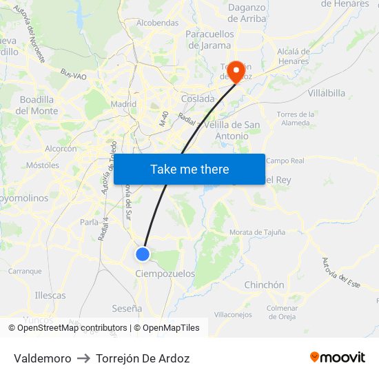 Valdemoro to Torrejón De Ardoz map