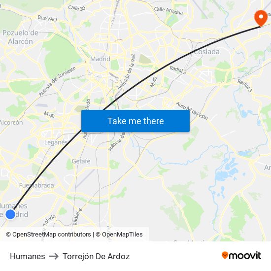 Humanes to Torrejón De Ardoz map