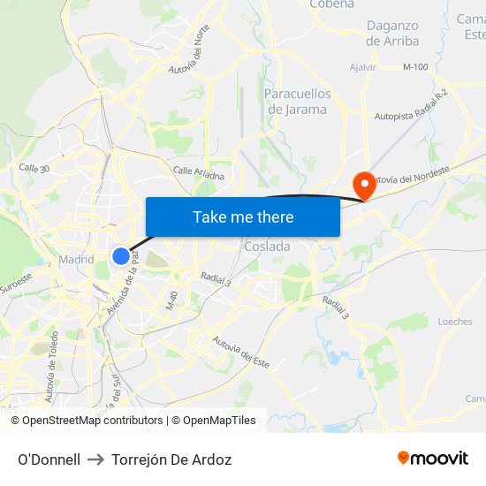 O'Donnell to Torrejón De Ardoz map
