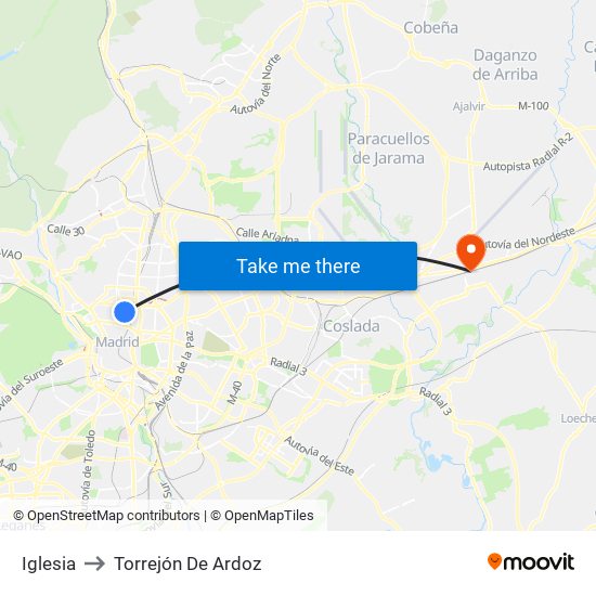 Iglesia to Torrejón De Ardoz map