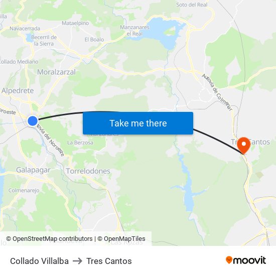 Collado Villalba to Tres Cantos map