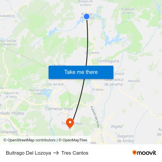 Buitrago Del Lozoya to Tres Cantos map