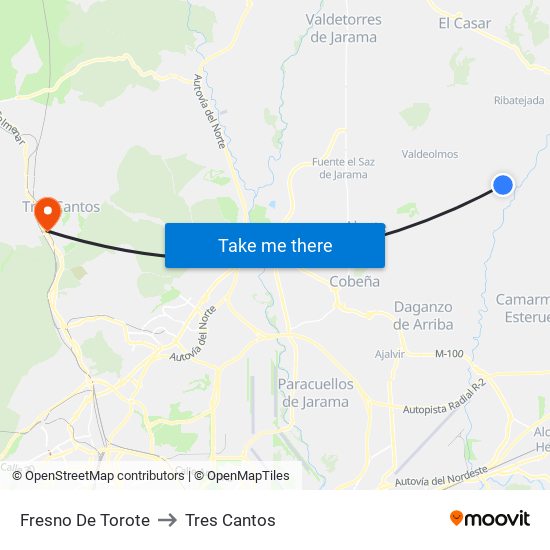 Fresno De Torote to Tres Cantos map