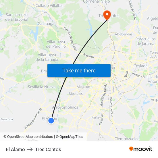 El Álamo to Tres Cantos map