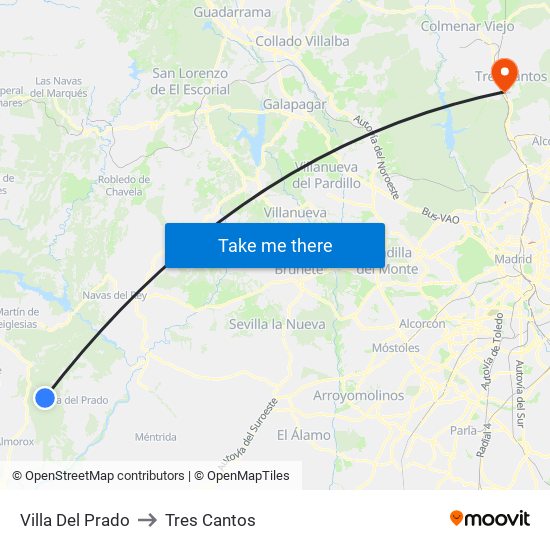 Villa Del Prado to Tres Cantos map