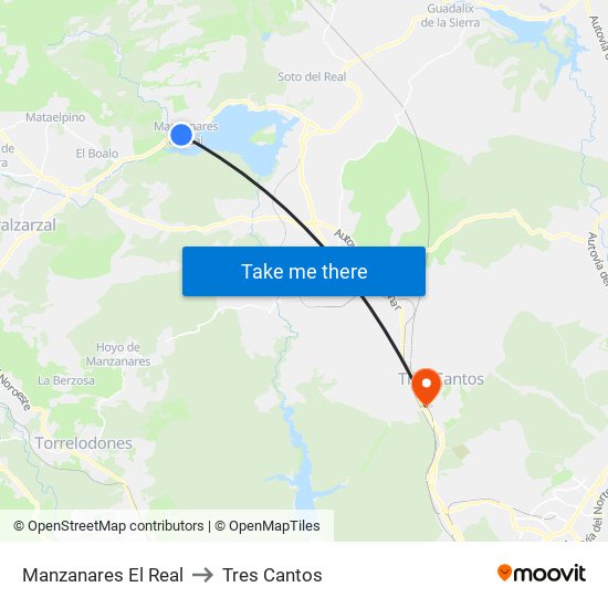 Manzanares El Real to Tres Cantos map
