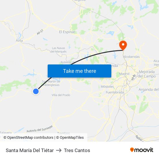 Santa María Del Tiétar to Tres Cantos map