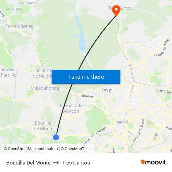 Boadilla Del Monte to Tres Cantos map