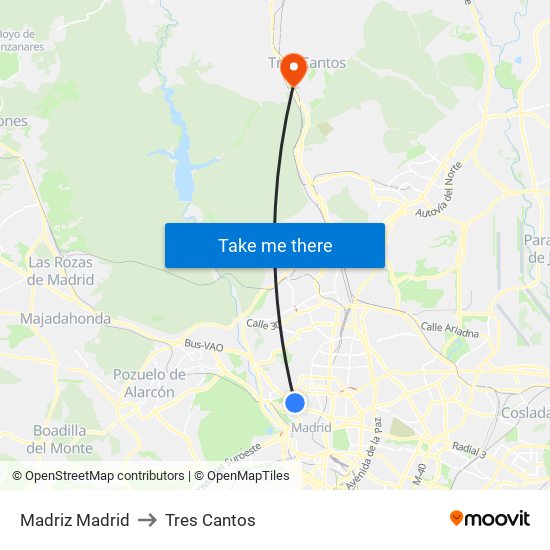 Madriz Madrid to Tres Cantos map