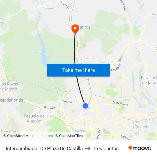 Intercambiador De Plaza De Castilla to Tres Cantos map