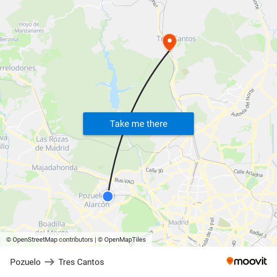 Pozuelo to Tres Cantos map